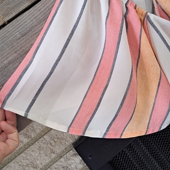 Japna Med Striped Creamsicle Short Sleeve Tie Waist Cropped Top  Blouse V-neck - Picture 5 of 10